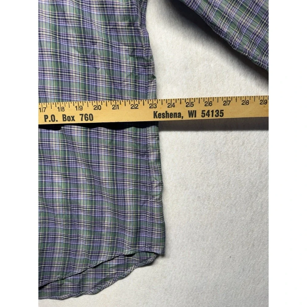 Polo Ralph Lauren Mens L Plaid Button Down Shirt Purple Green Long Sleeve Cotton